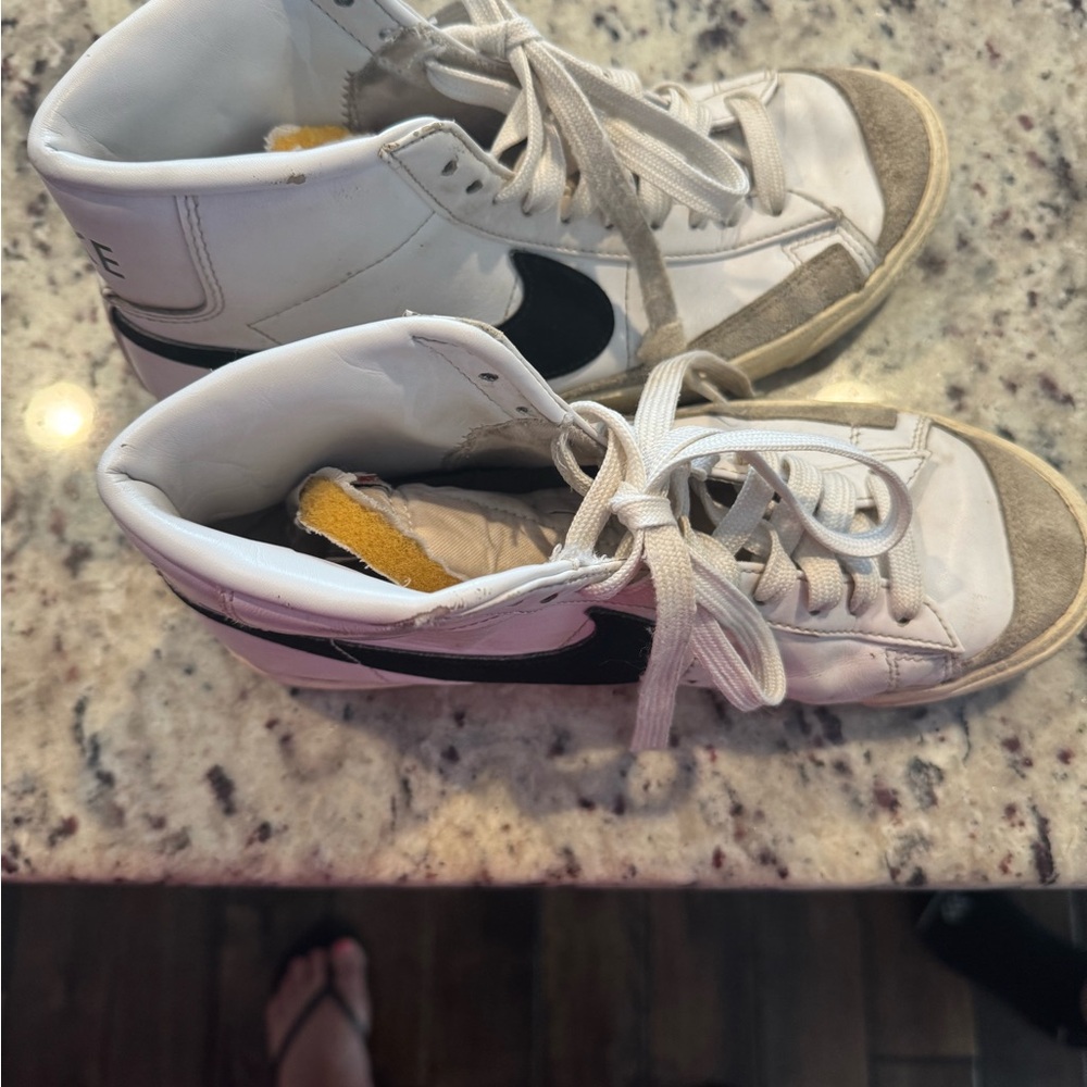 White and Black High-Top Sneakers